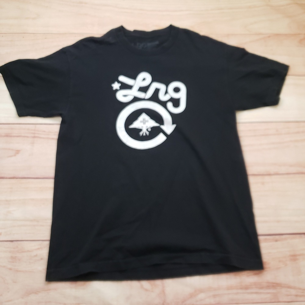 LRG Shirt Mens Large Black White T-Shirt‎ Short Sleeve Crew Neck Cotton Adult